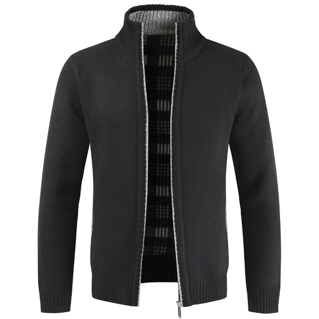 Sliktaa Herren Strickjacke Reissverschluss Cardigan Stehkragen Grobstrick Fleecejacke Warm Sweater J