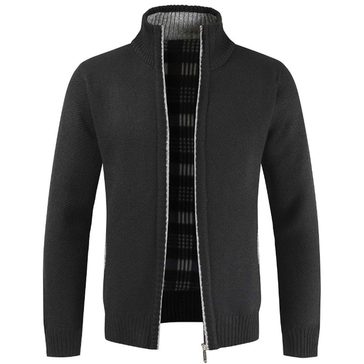 Sliktaa Herren Strickjacke Reissverschluss Cardigan Stehkragen Grobstrick Fleecejacke Warm Sweater J