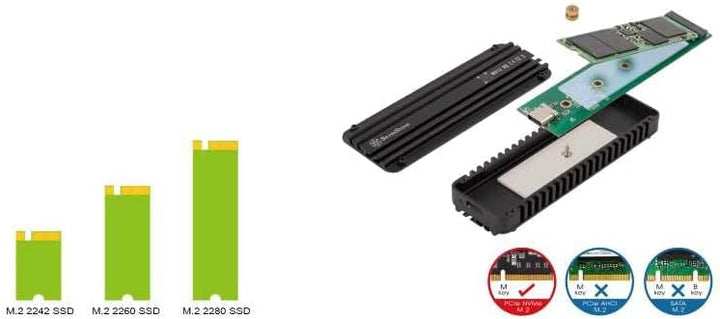 SilverStone Technology SST-MS12-20Gbps SuperSpeed + USB 3.2 Typ C zu NVMe M.2 SSD Gehäuse, schwarz