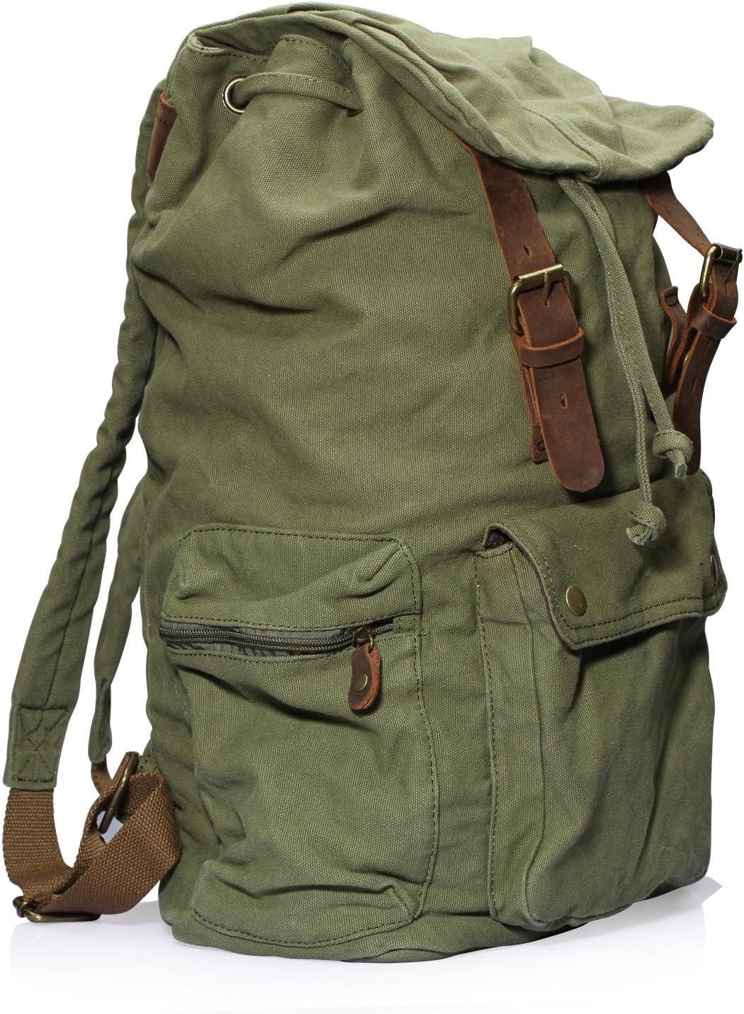 DRF Rucksack aus Canvas im Vintage Stil mit Leder Zubehör #BG-04 (Grün) 04grün, 04grün