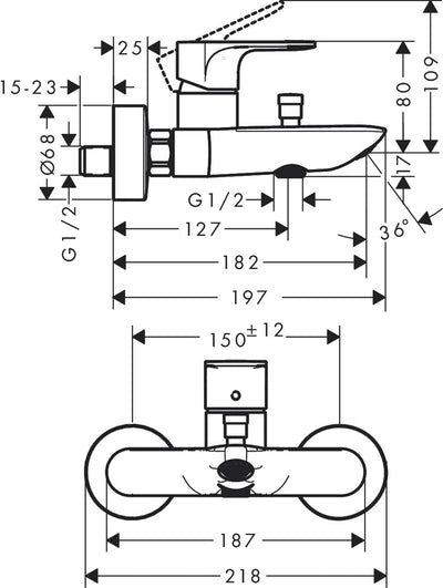 hansgrohe Wannenarmatur Rebris E, Aufputz Badarmatur für 2 Funktionen, Chrom Chrom Wanne, Chrom Wann