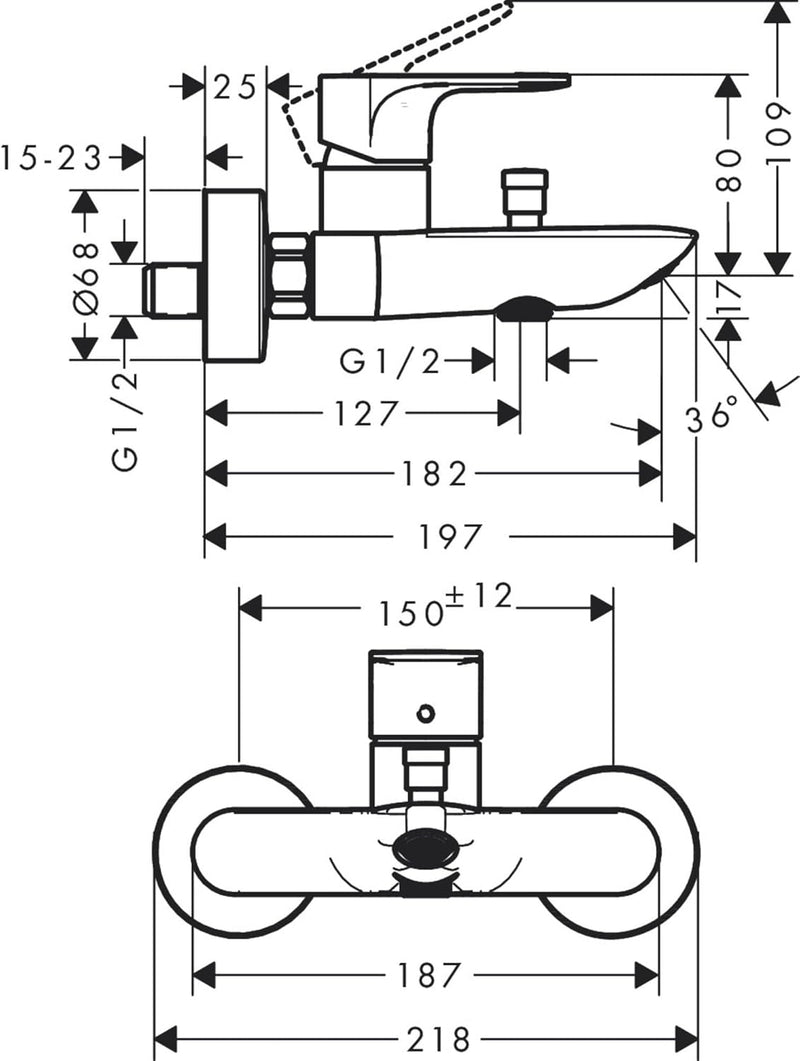 hansgrohe Wannenarmatur Rebris E, Aufputz Badarmatur für 2 Funktionen, Chrom Chrom Wanne, Chrom Wann