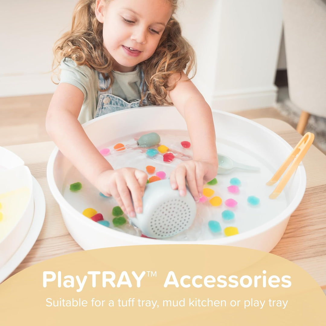 Inspire My Play – 3 x - Natur Stapelbare Silikonschalen und Sieb – Perfektes Zubehör für Sensory Pla