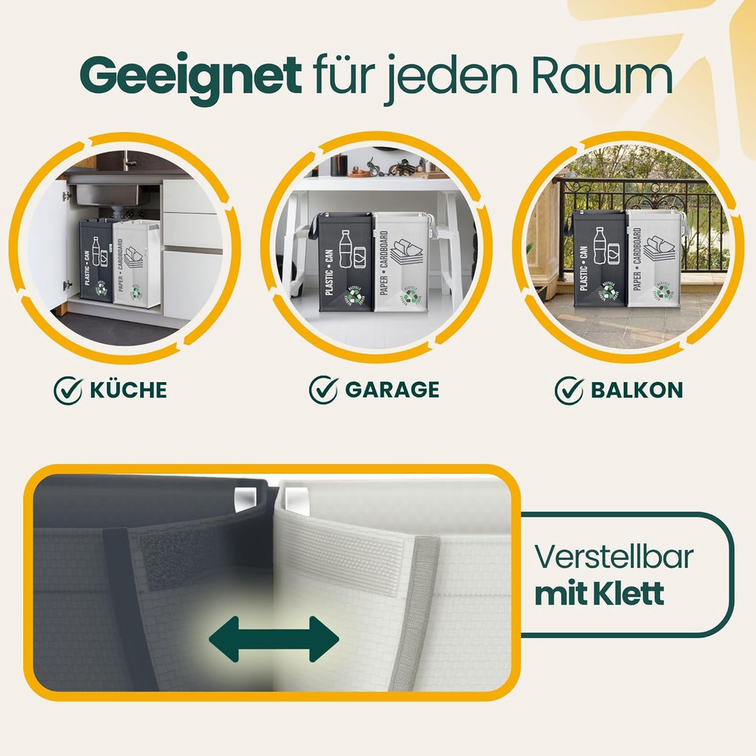 Mülltrennsystem 2fach – Set aus 2 Mülltrennsysteme für Plastik und Papier – Recycling Behälter 50L m