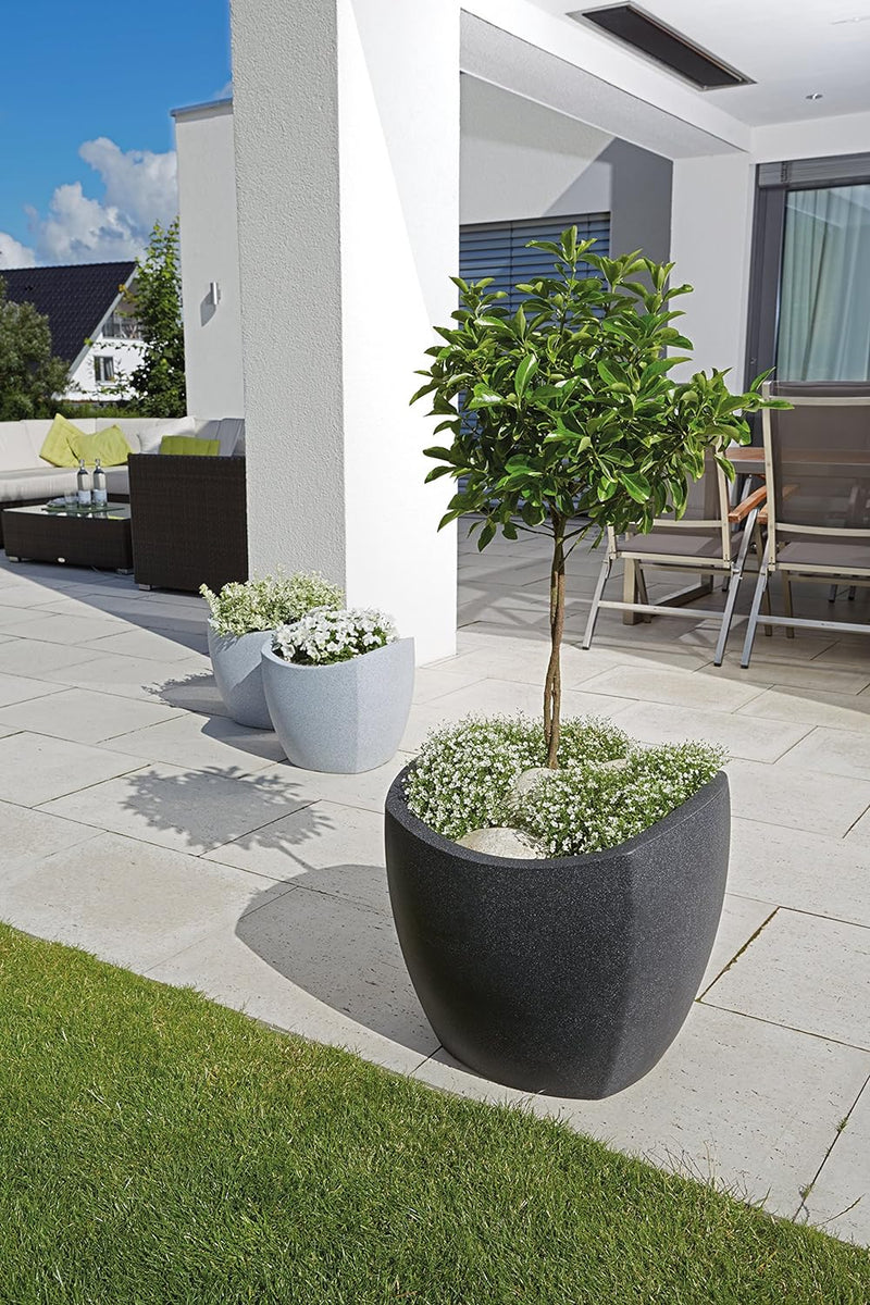 Scheurich Wave Globe Cubo, Pflanzgefäss aus Kunststoff, Schwarz-Granit, 40 cm Durchmesser, 35,5 cm h
