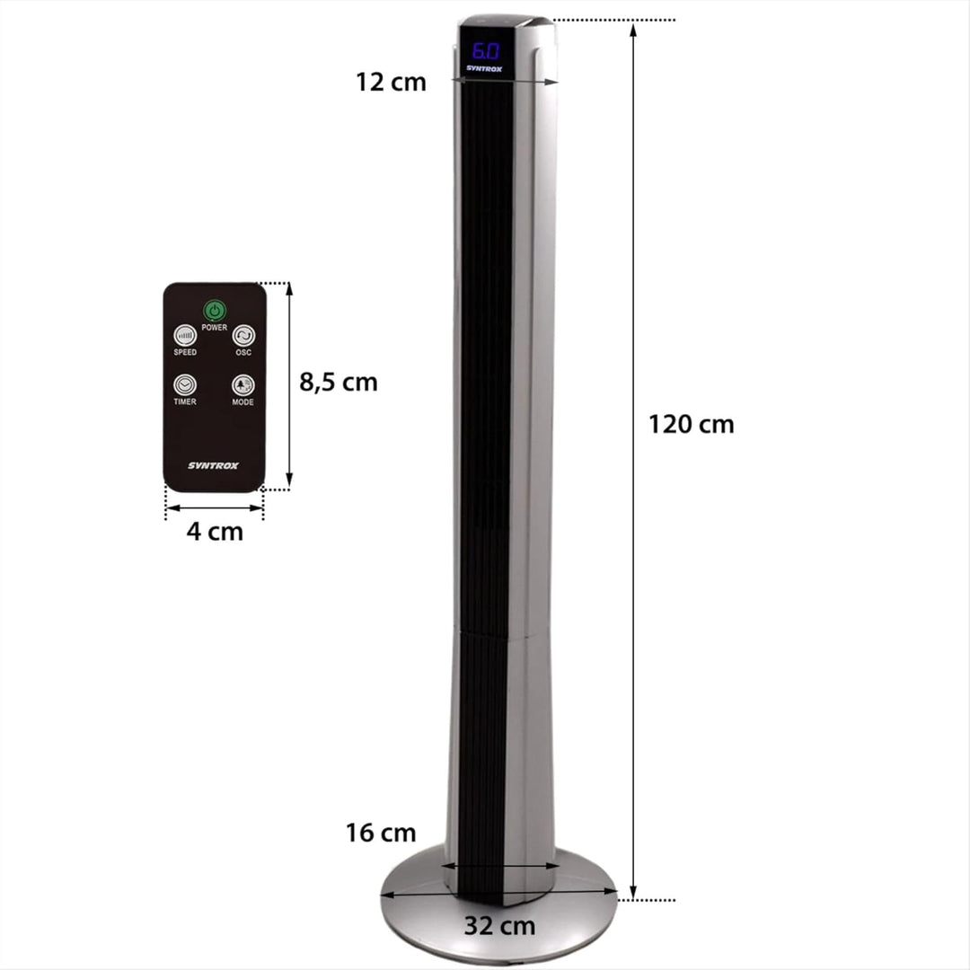 Syntrox Turmventilator 120cm mit Fernbedienung | Säulenventilator Timer 7,5h | Standventilator 90° O