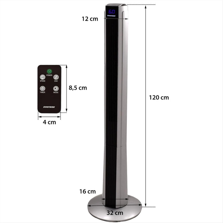 Syntrox Turmventilator 120cm mit Fernbedienung | Säulenventilator Timer 7,5h | Standventilator 90° O