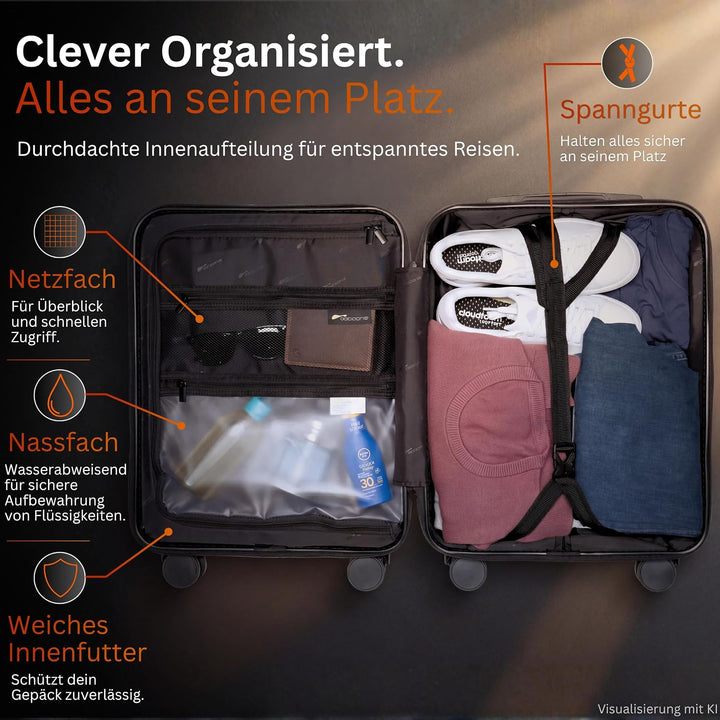 Cocoono Premium Handgepäck Koffer 55x40x20cm - passend für Ryanair, Lufthansa, Eurowings und co. I 3