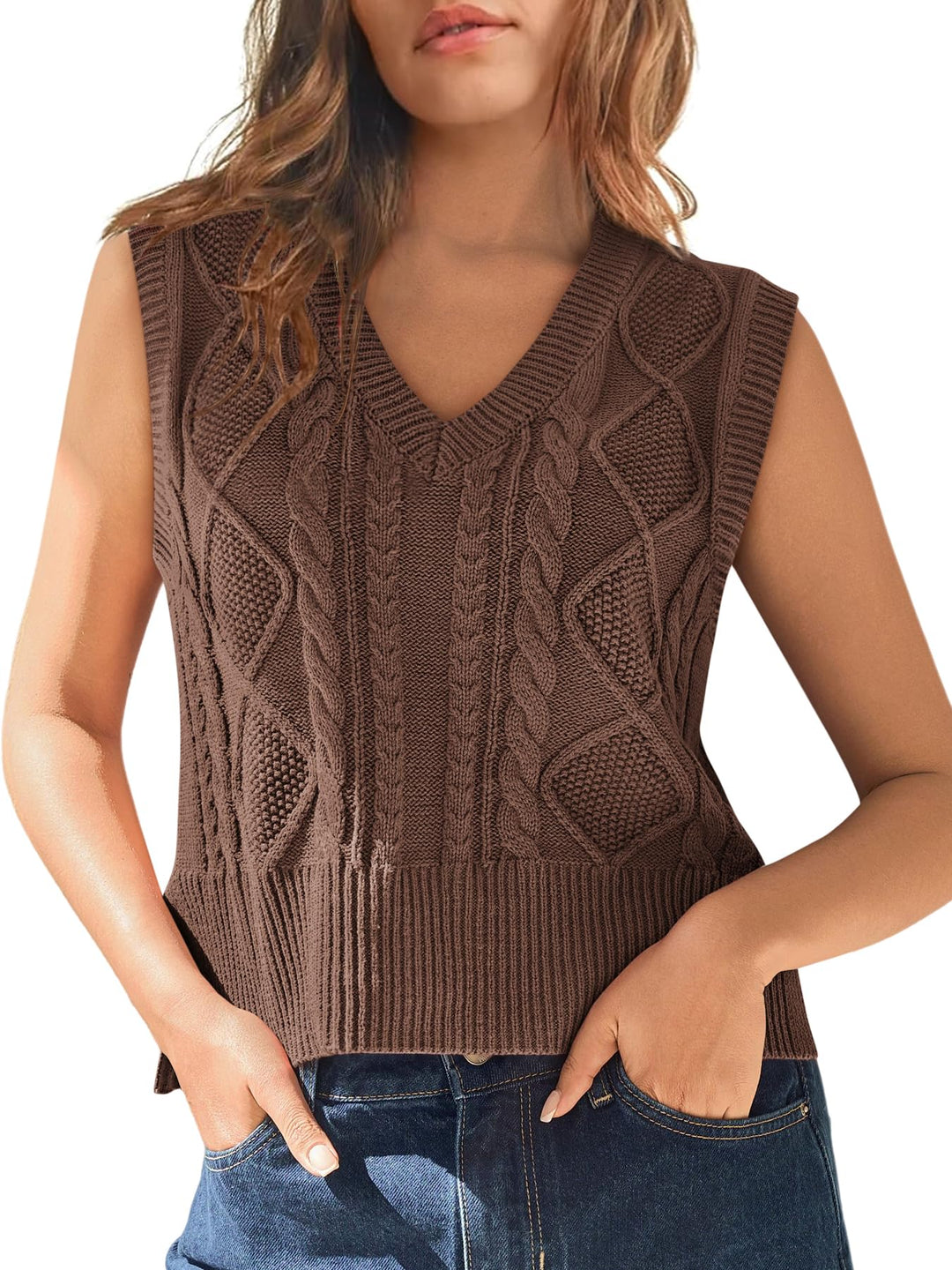 Tongmingyun Pullunder Damen Ärmellos V-Ausschnitt Strick Pullover Basic Strickweste Einfarbig Tank T