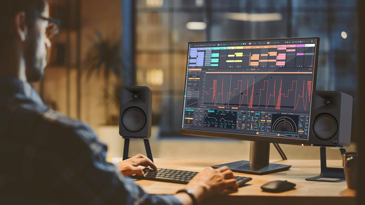Kanto SE4 Elevated Desktop Speaker Stands for Midsize Speakers | Universal Compatibility | Supports