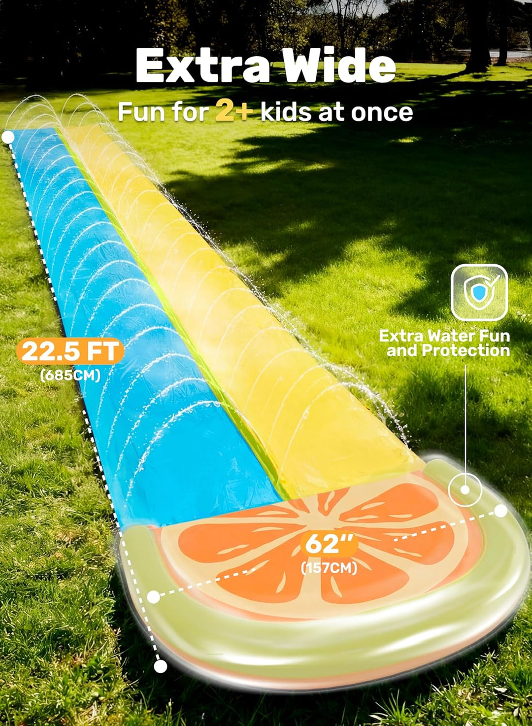 Sloosh 22,5ft/685,8cm Wasserrutsche mit 2 aufblasbaren Boards, doppelte Rasen-Wasserrutsche mit fort