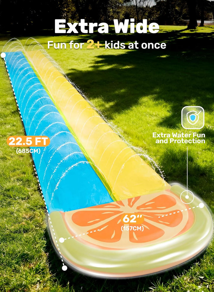 Sloosh 22,5ft/685,8cm Wasserrutsche mit 2 aufblasbaren Boards, doppelte Rasen-Wasserrutsche mit fort