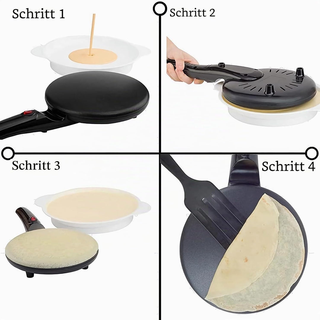 600W Elektrische Crêpe-Maker-Maschine, Runde Pfannkuchen-Grillplatte aus Kunststoff mit Griff, Multi