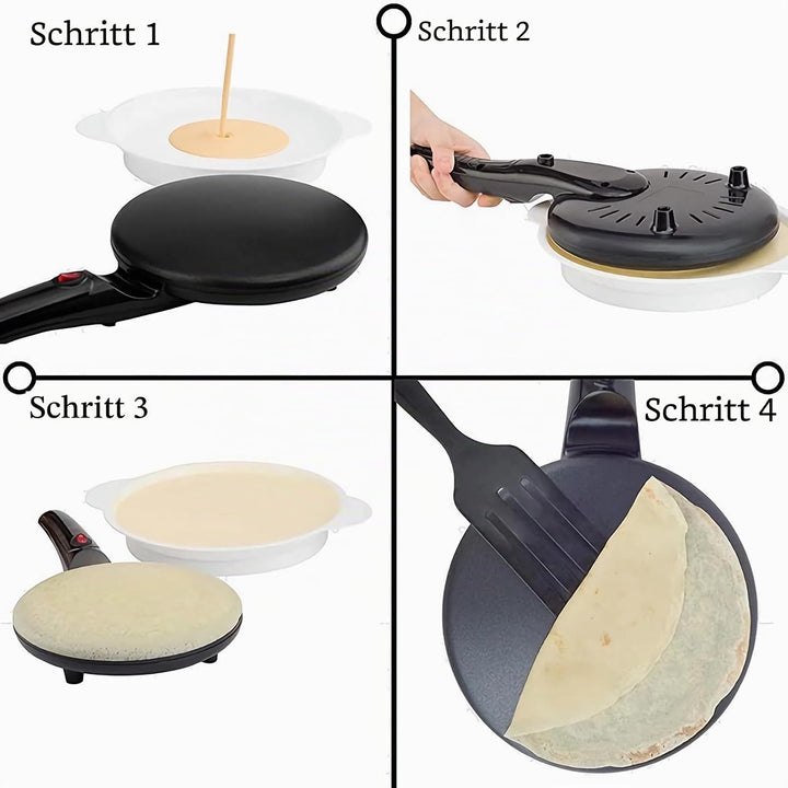 600W Elektrische Crêpe-Maker-Maschine, Runde Pfannkuchen-Grillplatte aus Kunststoff mit Griff, Multi