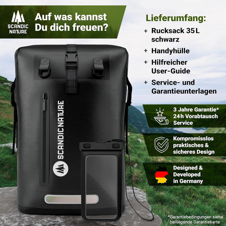 PIONEER wasserdichter Rucksack mit Rolltop Verschluss 35L 55L schwarz gelb oliv-grün - extra robust