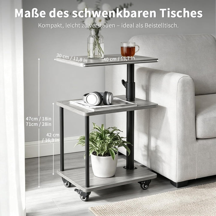Beistelltisch auf Rollen mit Bremse, höhenverstellbar &amp; 360° drehbar – Beistelltisch Couch/Side Tabl