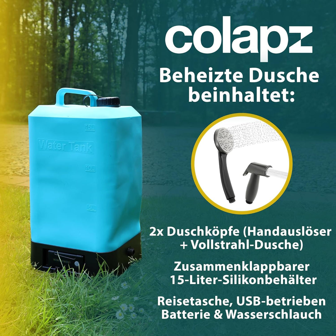 Colapz Tragbare Campingdusche mit Akku & Pumpe – Wiederaufladbare Outdoor Dusche für Camping, Wohnwa