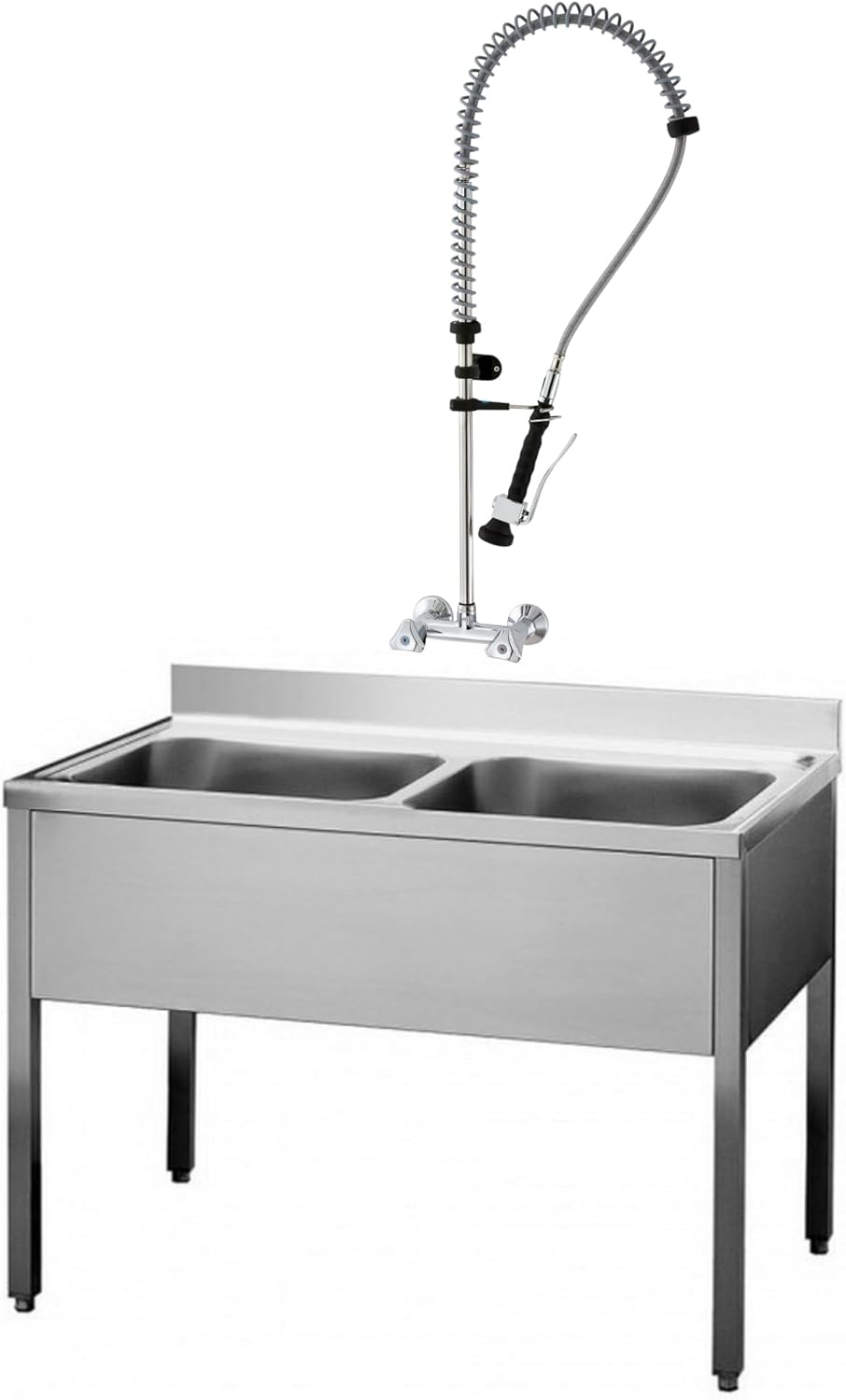 2 Loch Wandmischbatterie mit Geschirrbrause - 100 cm Höhe - AISI 430 Edelstahllegierung - Lochabstan