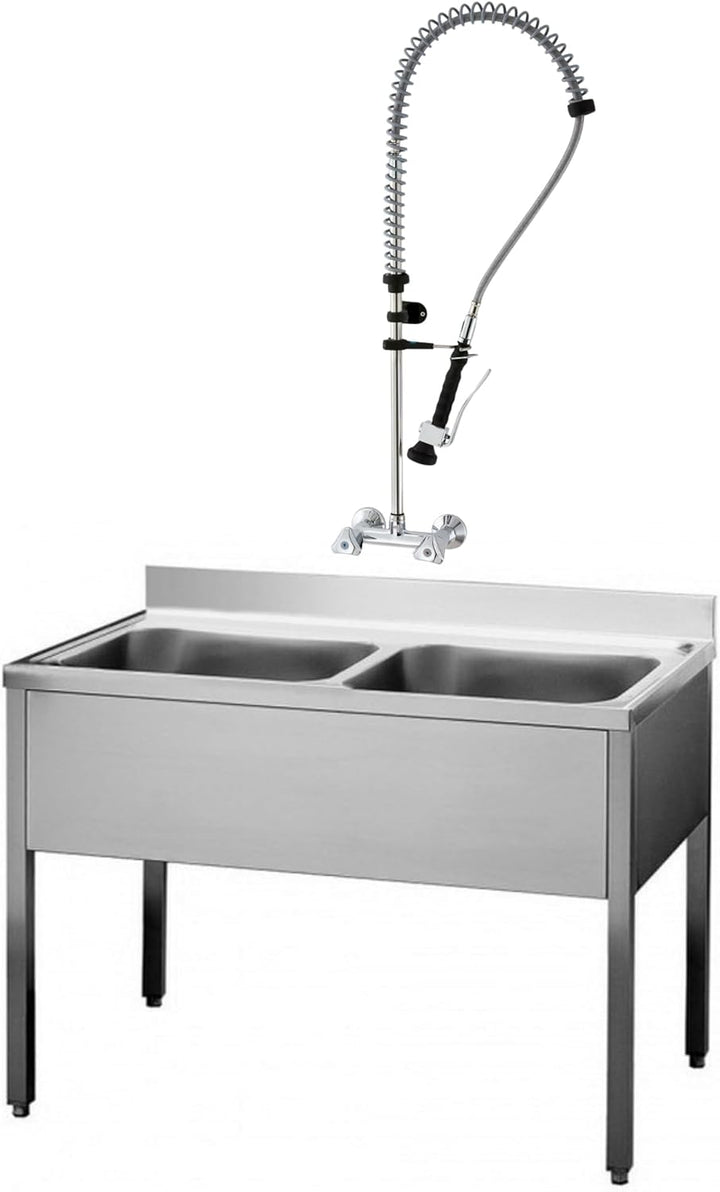 2 Loch Wandmischbatterie mit Geschirrbrause - 100 cm Höhe - AISI 430 Edelstahllegierung - Lochabstan