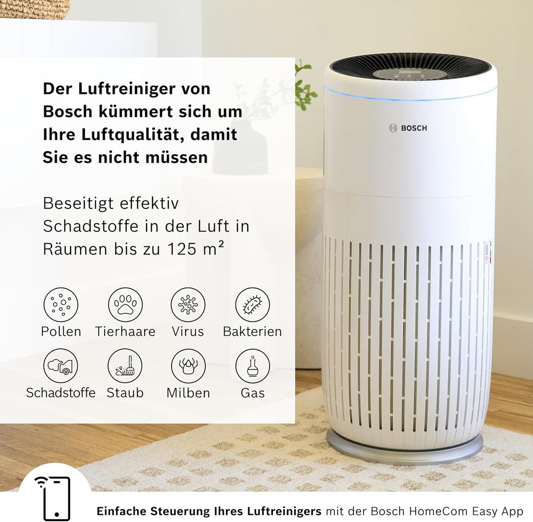 Bosch Air 6000i App-gesteuerter Luftreiniger - Für Räume bis zu 125 m² - Entfernt Schadstoffe - Mit
