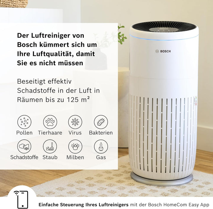 Bosch Air 6000i App-gesteuerter Luftreiniger - Für Räume bis zu 125 m² - Entfernt Schadstoffe - Mit