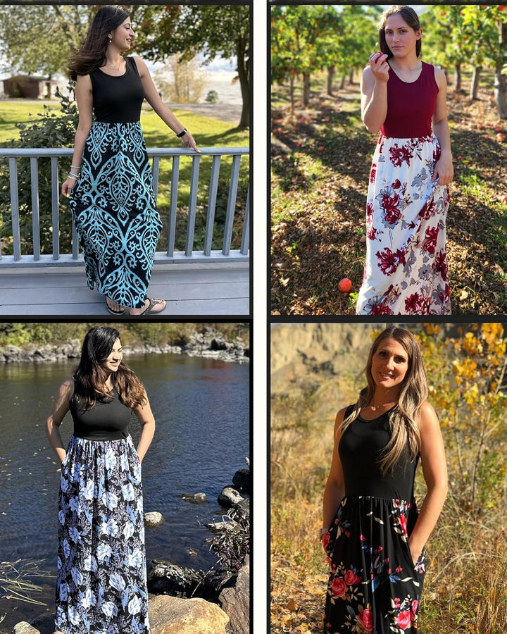 AUSELILY Sommerkleid für Damen, ärmellos, locker, Maxikleid, langes Freizeitkleid mit Taschen S Mauv