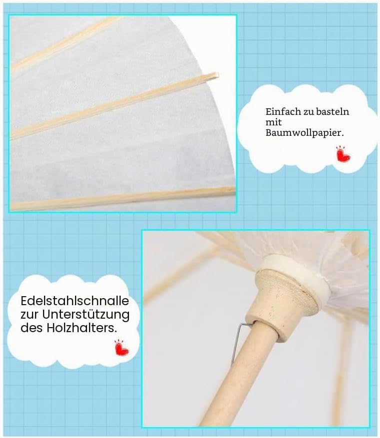 zalati Papier-Sonnenschirm, 6 Stück, dekorativ, weiss, zum Selbermachen, klassischer chinesischer St
