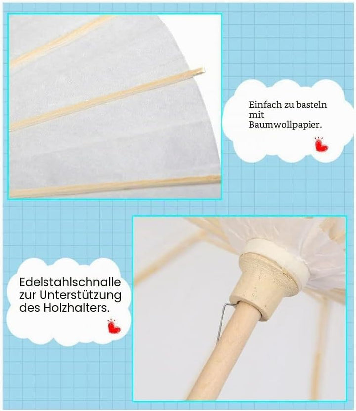 zalati Papier-Sonnenschirm, 6 Stück, dekorativ, weiss, zum Selbermachen, klassischer chinesischer St