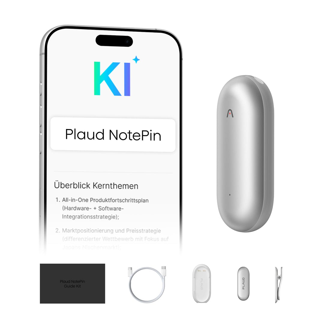 Plaud NotePin Sprachrekorder, KI-Sprachrekorder, App-Steuerung, KI-Notizgerät, KI-Transkription & Zu