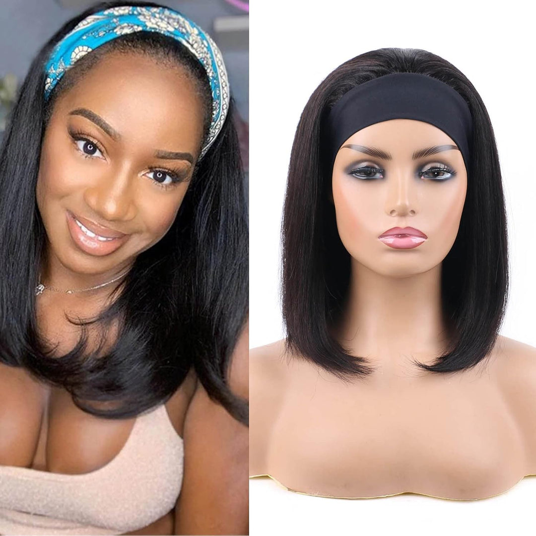 Huarisi 9a Headband Wigs Bob Human Hair 12 Inch Straight Bob Brazilian Wig Short Remy Hair Wigs Blun