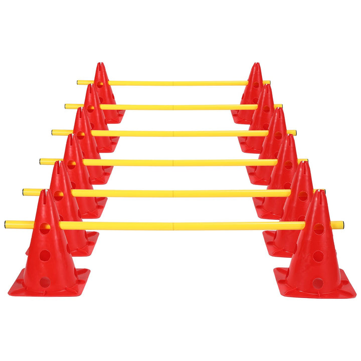 Steckhürdenset 12 Kegel mit 6 Stangen, Agility Hürden Steckhürden Set, Koordinationstraining für Kin