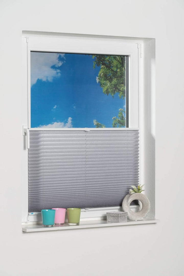 K-home 688899-6 Klemmfix-Plissee 90 x 130 cm (B x L) Grau Lichtschutz +++ Moderne Crushed Optik +++