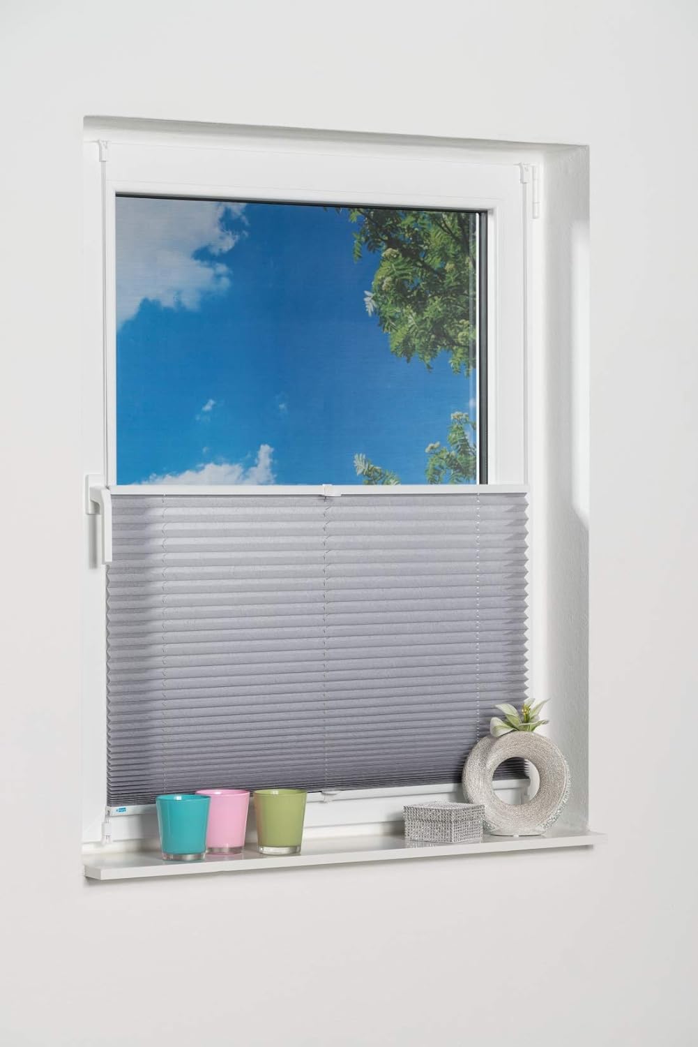 K-home 688899-6 Klemmfix-Plissee 90 x 130 cm (B x L) Grau Lichtschutz +++ Moderne Crushed Optik +++