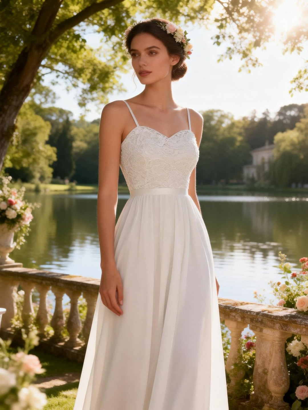 DRESSTELLS Damen Festliche Kleider für Hochzeit Chiffon Maxi Brautjungfernkleider Bodenlang Kleider