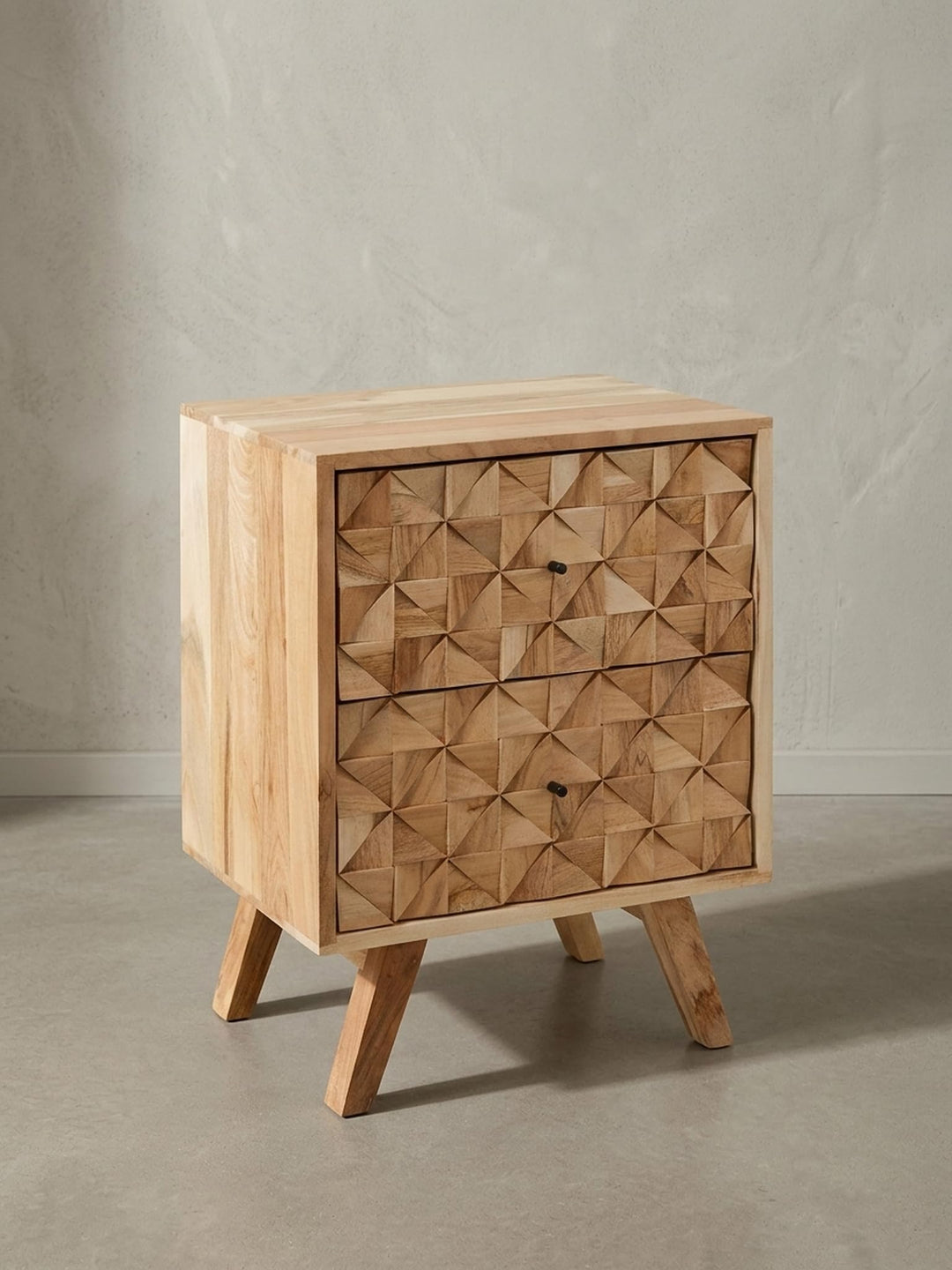 KADIMA DESIGN Handgefertigtes Nachtkästchen aus Massivholz, moderner Landhaus-Stil, 2 Schubladen