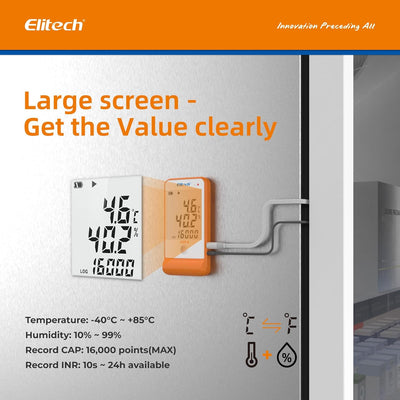 Elitech Temperatur Datenlogger, 16000 Punkte, Daten Aufzeichnungen und Export, Hohe Genauigkeit Sens