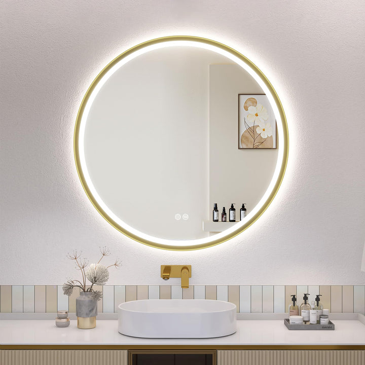 S'bagno Badspiegel mit Beleuchtung 60cm, Spiegel Rund mit Beleuchtung mit Aluminiumrahmen, Entfoggen