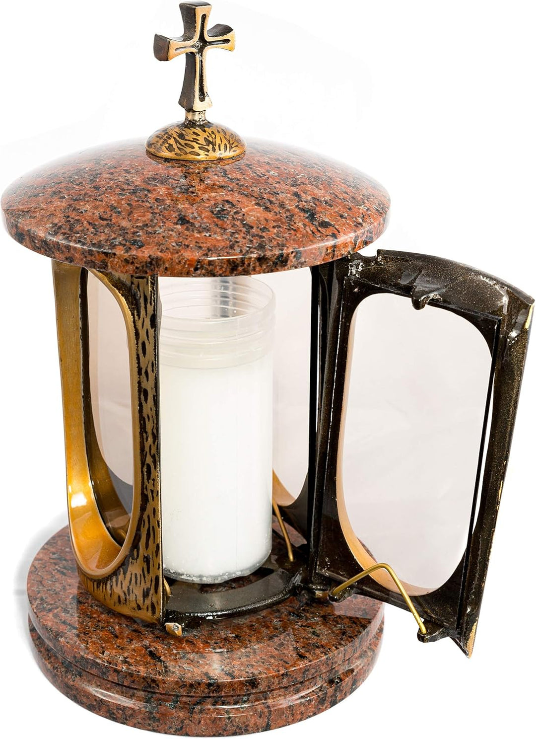 Stilvolle Grablaterne Elégant mit Kreuz Granit Vanga Höhe 27 cm/Ø 15 cm Grableuchte Grablicht Grabla