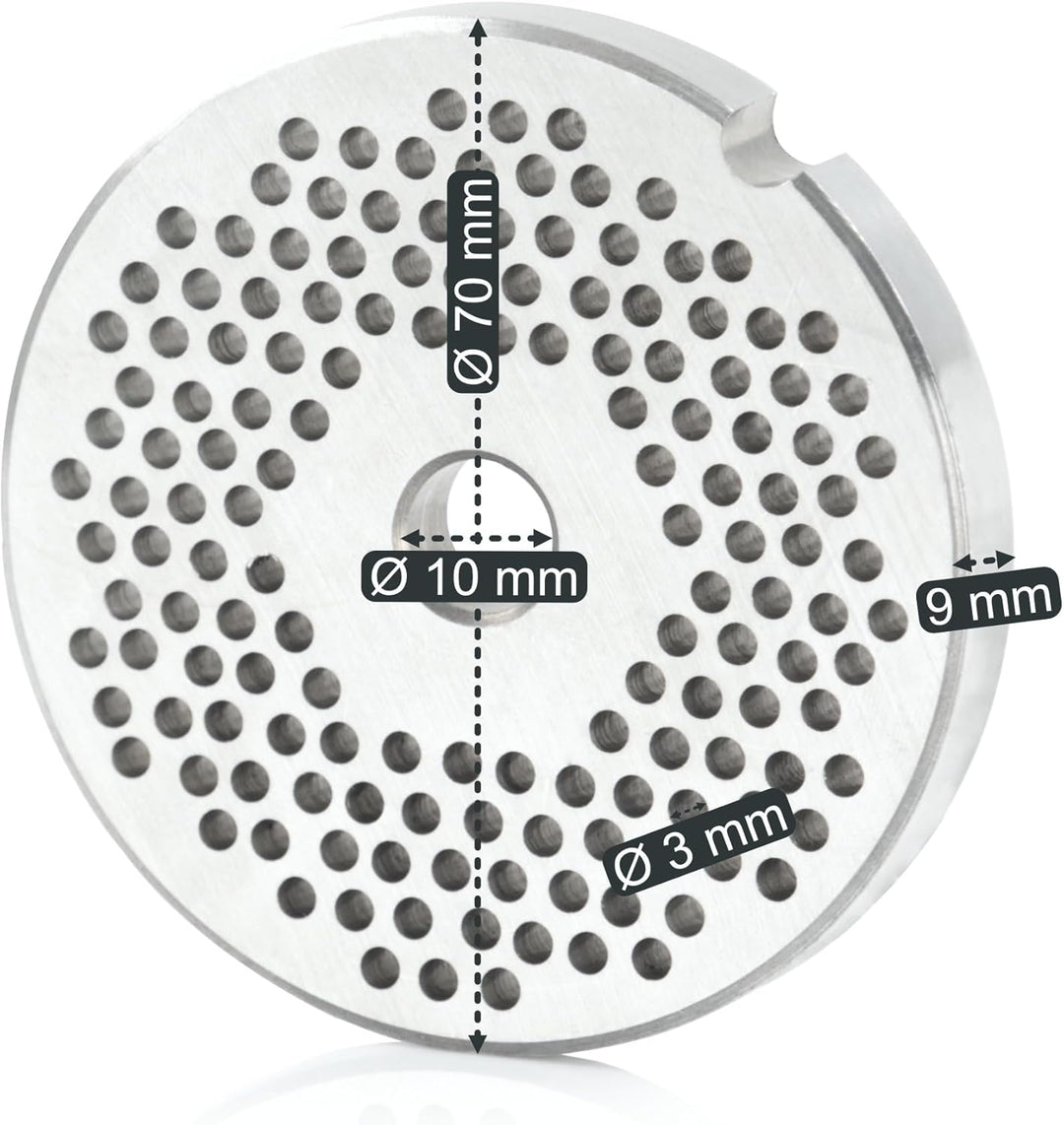 Mahlzeit Lochscheibe ø 3 mm für Profi Fleischwolf elektrisch | ø 7 cm | Ersatzzubehör, Edelstahl Pla