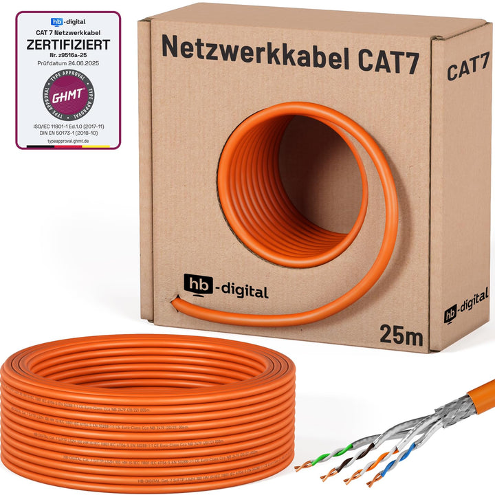 HB-DIGITAL 25m CAT 7 Netzwerkkabel LAN Kabel Verlegekabel Ethernet Installationskabel 10 Gbit/s AWG2