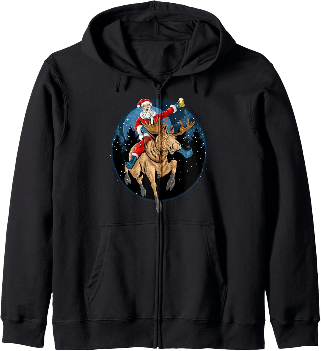 Lustiger Weihnachtsmann Mit Bier Reitet Rentier Weihnachts Kapuzenjacke