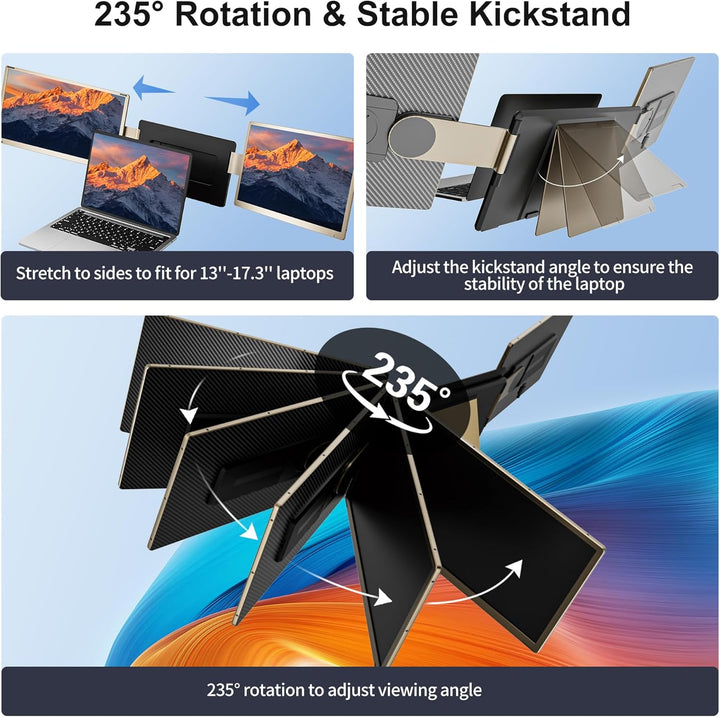 Laptop Screen Extender, Laptop Monitor Erweiterung, Triple Monitor, HDMI/USB-A/Type-C Plug & Play Sc
