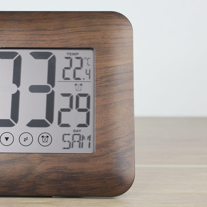 Digital Uhr Wecker, funkgesteuert mit Touchscreen - Kalenderanzeige: Datum, Tag, Uhrzeit + Temperatu
