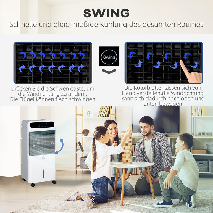 HOMCOM Luftkühler mit Wasserkühlung Leise mit Fernbedienung 81 cm 60° Oszillierende Ventilator Stand
