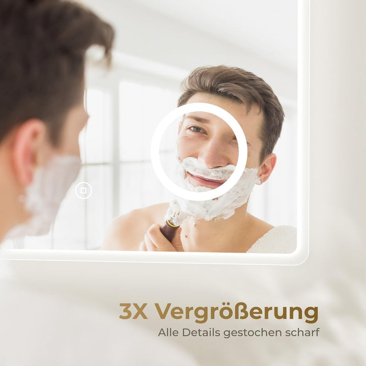 Heilmetz Badezimmerspiegel mit Beleuchtung 80x60 cm LED Badspiegel 3 Lichtfarbe Warmweiss/Neutral/Ka