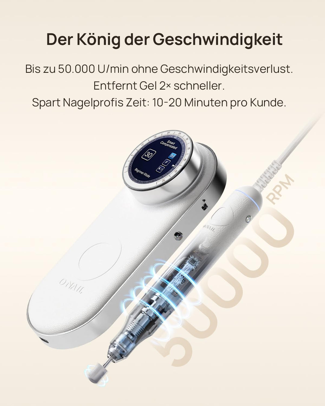 Professioneller Elektrischer Nagelbohrer 50000 U/min – O NAIL Maniküre Set mit LCD-Display, Fräsaufs