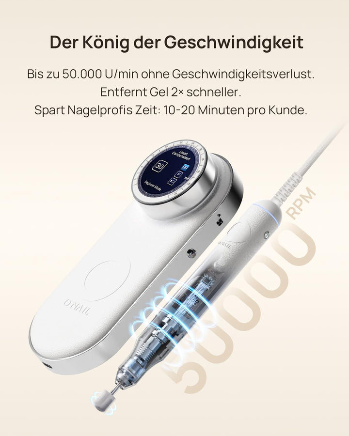Professioneller Elektrischer Nagelbohrer 50000 U/min – O NAIL Maniküre Set mit LCD-Display, Fräsaufs