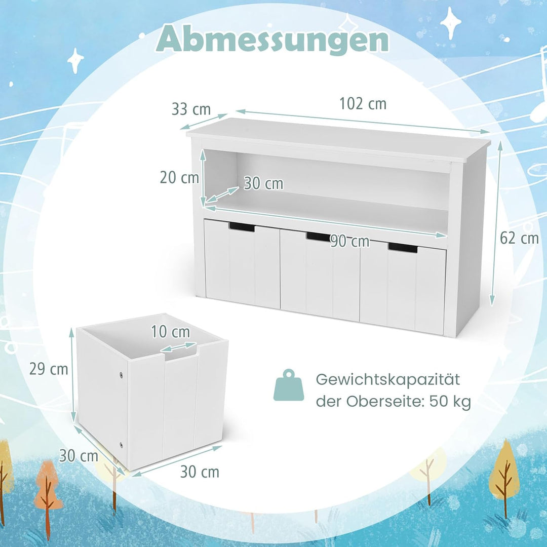 DREAMADE Kinderregal Spielzeugschrank mit 3 Schubladen auf Rollen, Spielzeugaugbewahrug für Kinder,