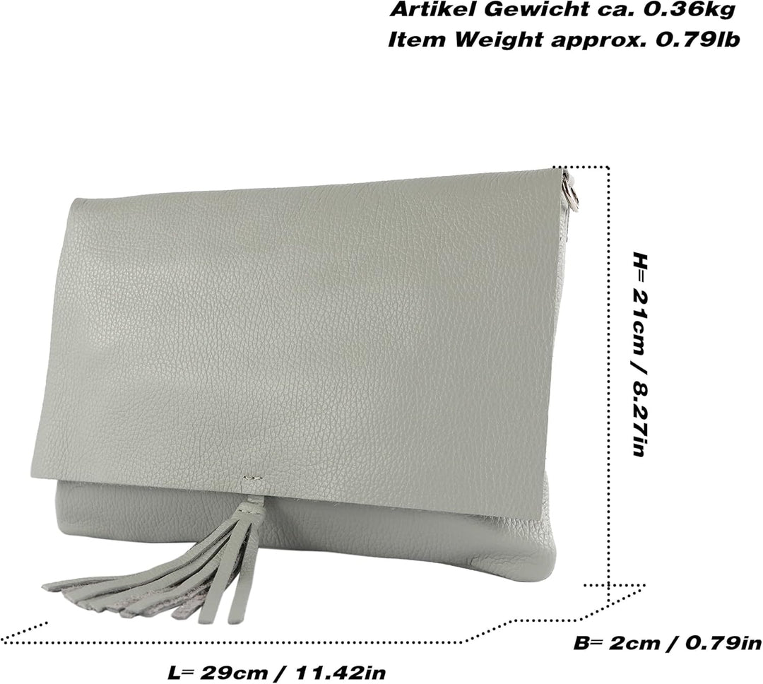 modamoda de - T241 - ital. Leder Clutch Umhängetasche Medium Schwarz, Schwarz