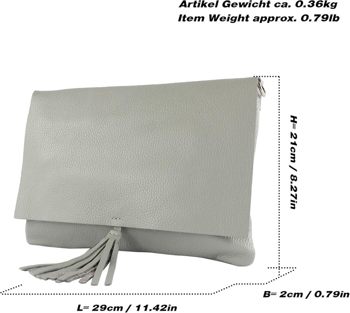 modamoda de - T241 - ital. Leder Clutch Umhängetasche Medium Schwarz, Schwarz